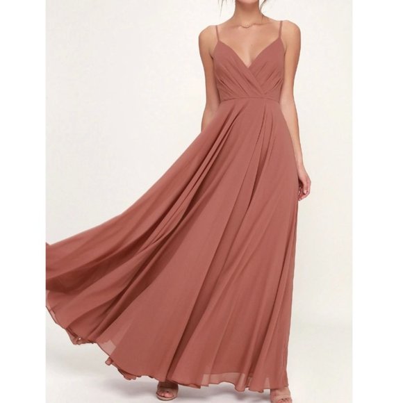 Lulus Dresses & Skirts - Lulu's Mauve V-Neck Wrap Spaghetti Strap Maxi A-Line Formal Dress - S